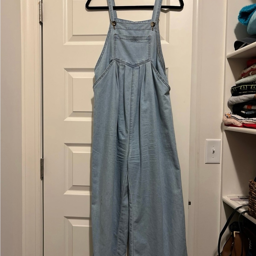 SHEIN Blue Denim Maternity Overalls